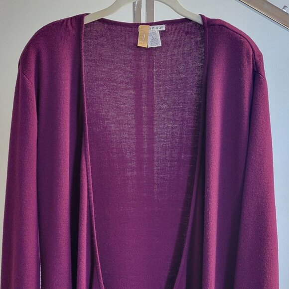Rosanna Sweaters - Rosanna Long Open Front Belted Purple Duster/Cardigan (Size: L)